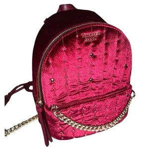 Red Wine Velvet Gold Stud Small City Backpack Purse - Victoria’s Secret
